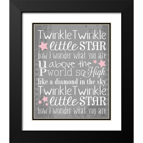 Twinkle Pink Stars Black Modern Wood Framed Art Print with Double Matting by Louise, Gigi