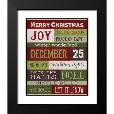 Christmas Text Black Modern Wood Framed Art Print with Double Matting by Louise, Gigi