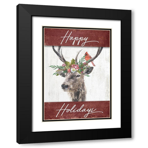 Happy Holidays Deer Flag Black Modern Wood Framed Art Print with Double Matting by Louise, Gigi