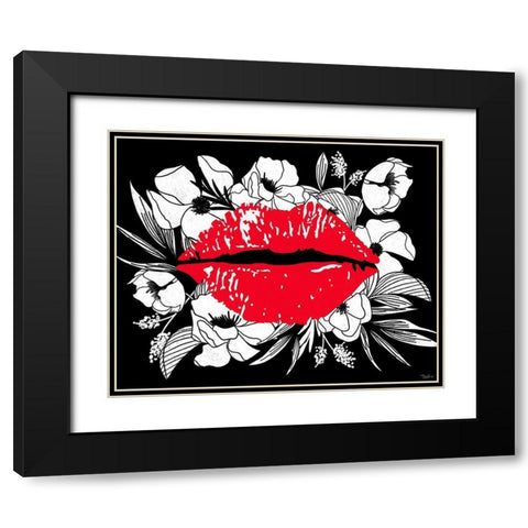 Floral Lips Black Modern Wood Framed Art Print with Double Matting by Louise, Gigi
