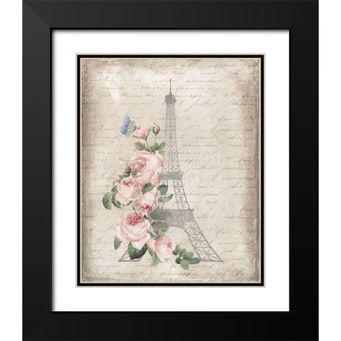 Eiffel Floral Black Modern Wood Framed Art Print with Double Matting by Louise, Gigi