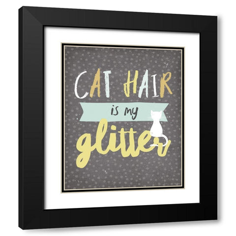 Cat Hair Glitter Black Modern Wood Framed Art Print with Double Matting by Louise, Gigi