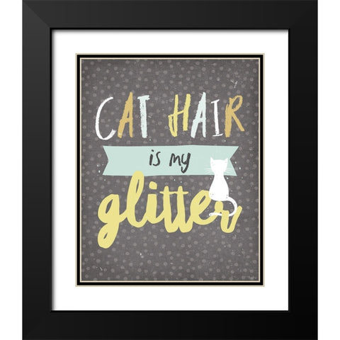 Cat Hair Glitter Black Modern Wood Framed Art Print with Double Matting by Louise, Gigi
