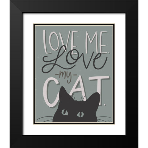 Love Cat Black Modern Wood Framed Art Print with Double Matting by Louise, Gigi
