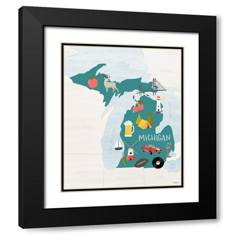Michigan Icons 2 Black Modern Wood Framed Art Print with Double Matting by Louise, Gigi