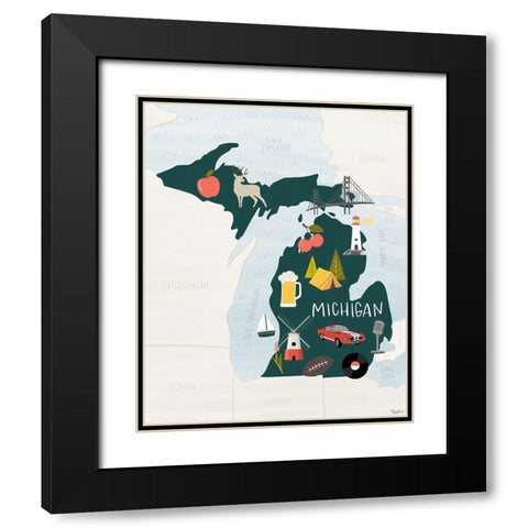 Michigan Icons Black Modern Wood Framed Art Print with Double Matting by Louise, Gigi