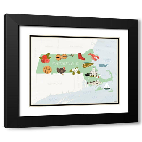 Massachusetts Icons Black Modern Wood Framed Art Print with Double Matting by Louise, Gigi