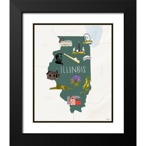 Illinois Icons 2 Black Modern Wood Framed Art Print with Double Matting by Louise, Gigi