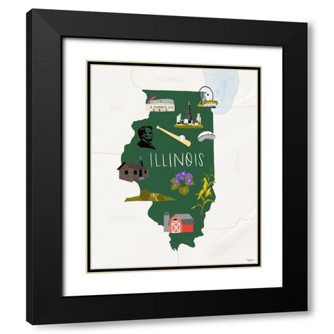 Illinois Icons Black Modern Wood Framed Art Print with Double Matting by Louise, Gigi