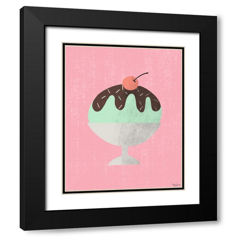 One Scoop Sundae Black Modern Wood Framed Art Print with Double Matting by Louise, Gigi