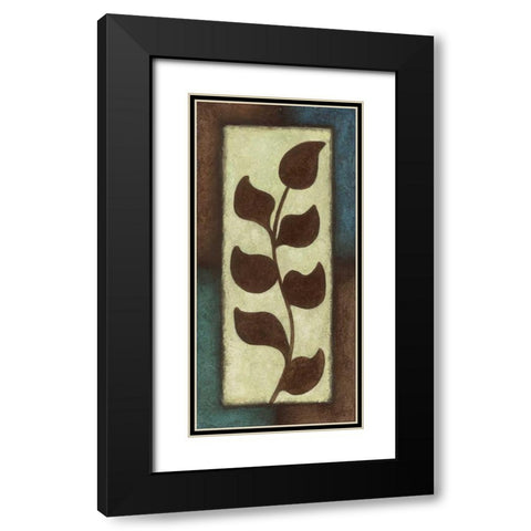 Blue and Brown Leaves Tall - Left Black Modern Wood Framed Art Print with Double Matting by Emery, Kristin