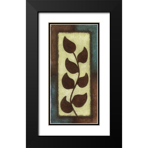 Blue and Brown Leaves Tall - Right Black Modern Wood Framed Art Print with Double Matting by Emery, Kristin