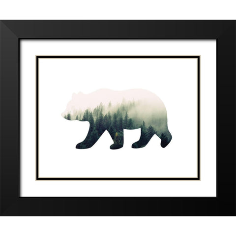 Bear Silhouette 1 Black Modern Wood Framed Art Print with Double Matting by McFarland, Leslie