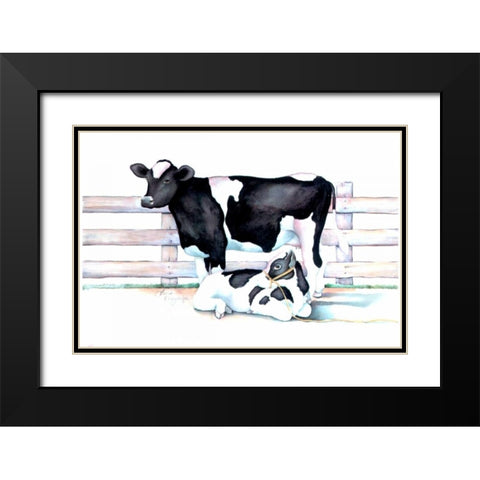 Big Moo Lil Moo Black Modern Wood Framed Art Print with Double Matting by Korsgaden, Laurie