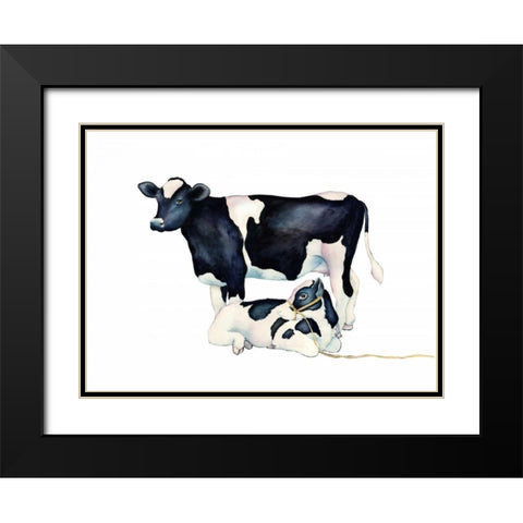 Mama Moo Baby Moo Black Modern Wood Framed Art Print with Double Matting by Korsgaden, Laurie