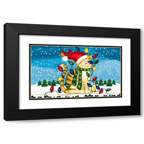 Christmas Cat Black Modern Wood Framed Art Print with Double Matting by Korsgaden, Laurie