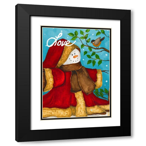 Snowman Love Black Modern Wood Framed Art Print with Double Matting by Korsgaden, Laurie