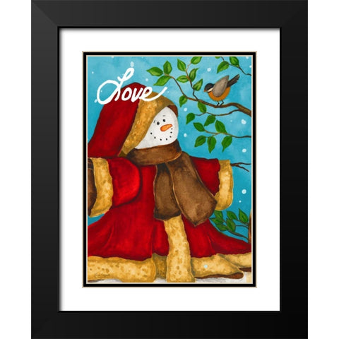 Snowman Love Black Modern Wood Framed Art Print with Double Matting by Korsgaden, Laurie