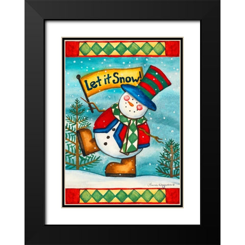Let it Snow Flag Black Modern Wood Framed Art Print with Double Matting by Korsgaden, Laurie