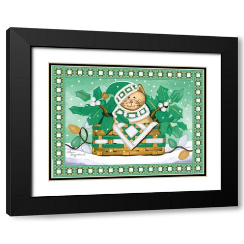 Festive Cat Black Modern Wood Framed Art Print with Double Matting by Korsgaden, Laurie
