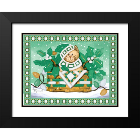 Festive Cat Black Modern Wood Framed Art Print with Double Matting by Korsgaden, Laurie