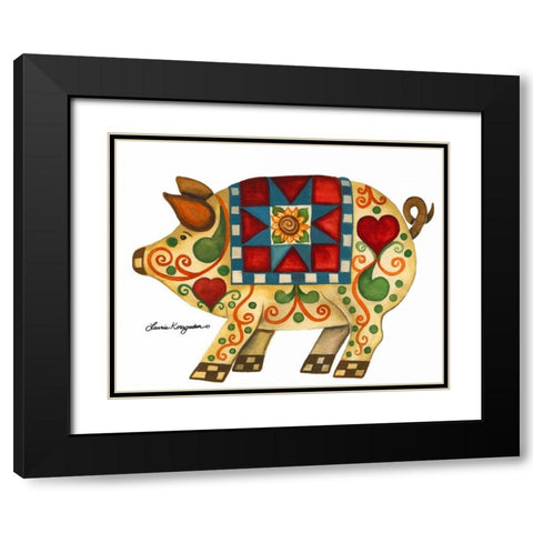 Festive Pig Black Modern Wood Framed Art Print with Double Matting by Korsgaden, Laurie
