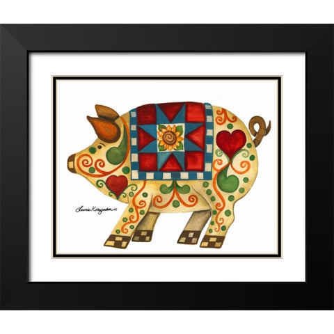 Festive Pig Black Modern Wood Framed Art Print with Double Matting by Korsgaden, Laurie