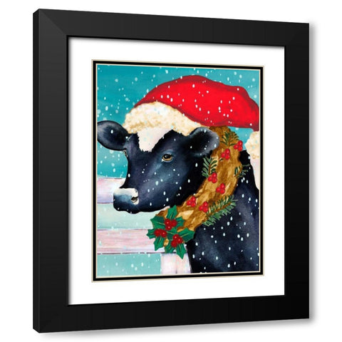 Christmas Cow Vertical Black Modern Wood Framed Art Print with Double Matting by Korsgaden, Laurie