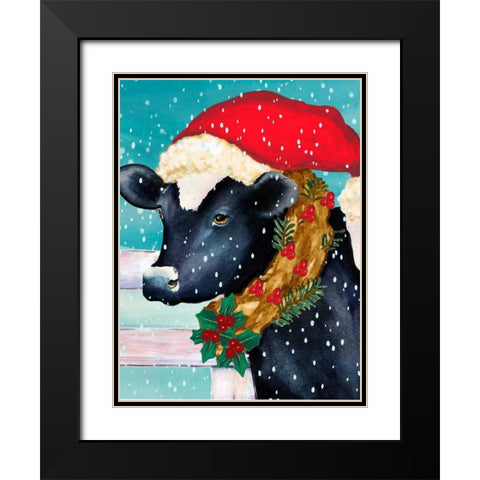 Christmas Cow Vertical Black Modern Wood Framed Art Print with Double Matting by Korsgaden, Laurie
