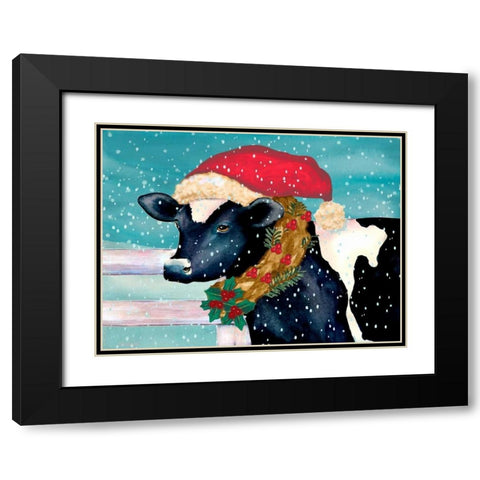 Christmas Cow Black Modern Wood Framed Art Print with Double Matting by Korsgaden, Laurie