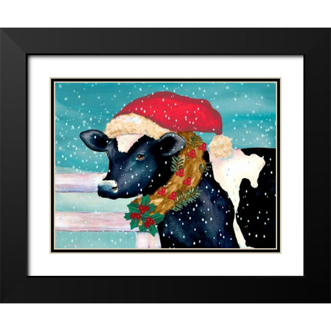Christmas Cow Black Modern Wood Framed Art Print with Double Matting by Korsgaden, Laurie