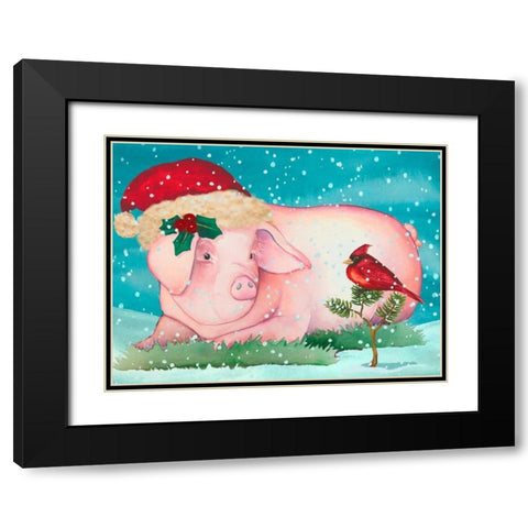 Christmas Pig And Friend Black Modern Wood Framed Art Print with Double Matting by Korsgaden, Laurie