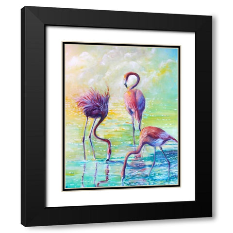 Flamingo Family 1 Black Modern Wood Framed Art Print with Double Matting by Colberg, Lisa