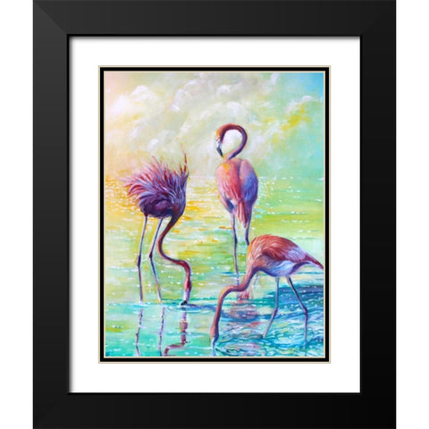 Flamingo Family 1 Black Modern Wood Framed Art Print with Double Matting by Colberg, Lisa