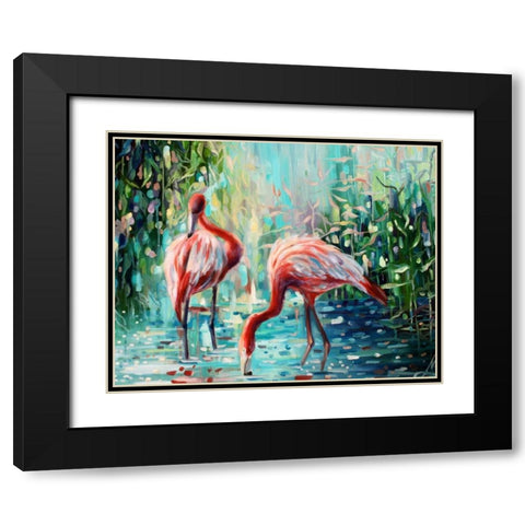 Flamingos Delight 1 Black Modern Wood Framed Art Print with Double Matting by Colberg, Lisa