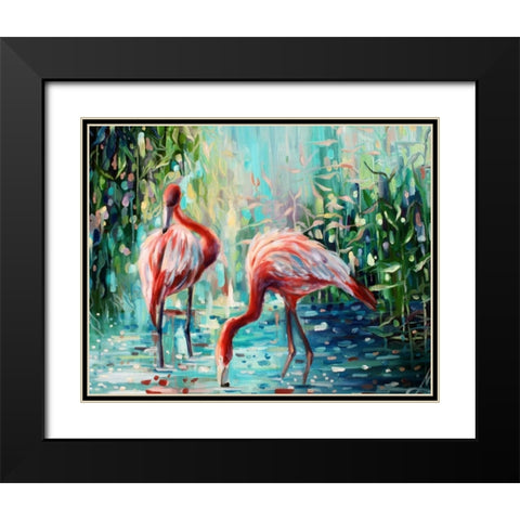 Flamingos Delight 1 Black Modern Wood Framed Art Print with Double Matting by Colberg, Lisa