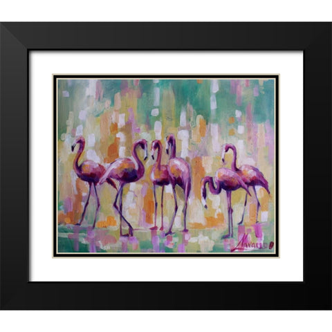 Flamingo Rondevu 1 Black Modern Wood Framed Art Print with Double Matting by Colberg, Lisa
