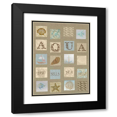 Aqua Tiles Black Modern Wood Framed Art Print with Double Matting by Rossi, Lorraine