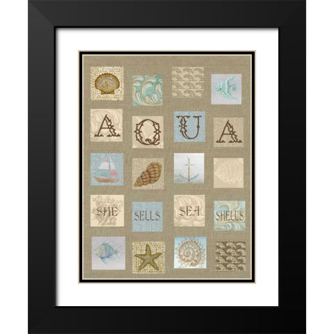 Aqua Tiles Black Modern Wood Framed Art Print with Double Matting by Rossi, Lorraine