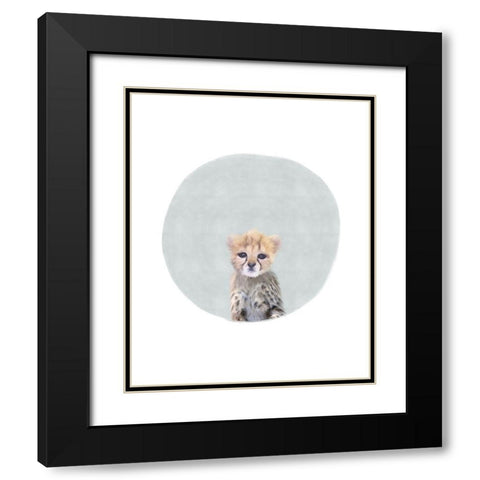 Baby Cheetah Circle Black Modern Wood Framed Art Print with Double Matting by Straatsma, Leah