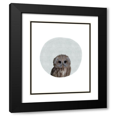 Baby Owl Circle Black Modern Wood Framed Art Print with Double Matting by Straatsma, Leah