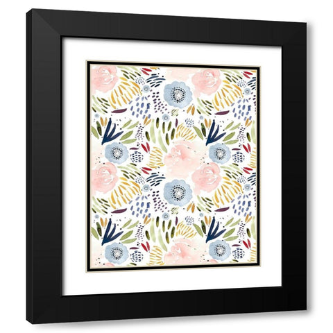 Floral Pink Blue Black Modern Wood Framed Art Print with Double Matting by Straatsma, Leah