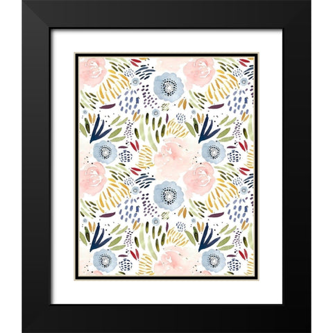 Floral Pink Blue Black Modern Wood Framed Art Print with Double Matting by Straatsma, Leah