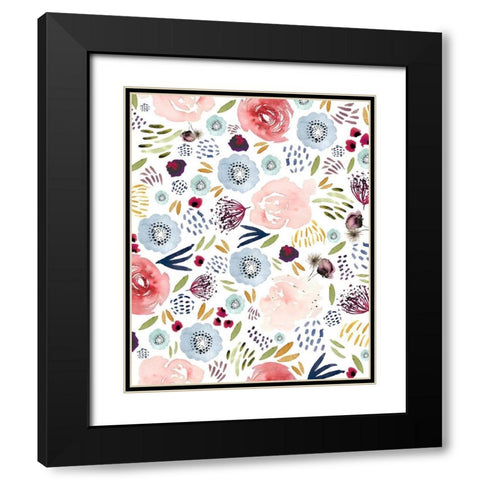 Floral 1 Pink Red Blue Black Modern Wood Framed Art Print with Double Matting by Straatsma, Leah