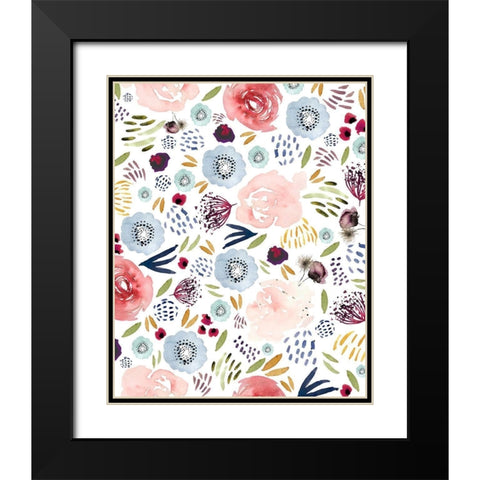 Floral 1 Pink Red Blue Black Modern Wood Framed Art Print with Double Matting by Straatsma, Leah