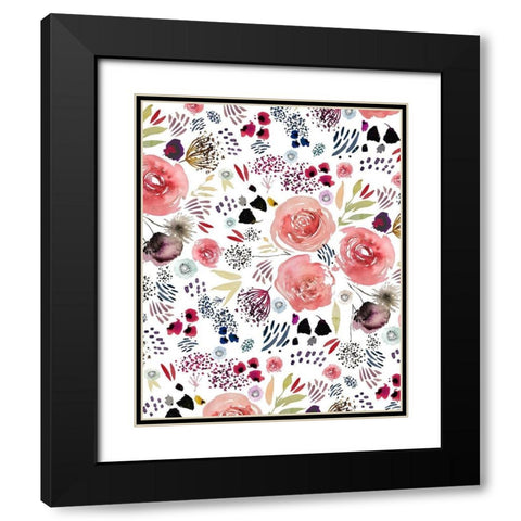 Floral Red and Blue Black Modern Wood Framed Art Print with Double Matting by Straatsma, Leah