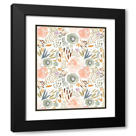 Floral Peach Orange Black Modern Wood Framed Art Print with Double Matting by Straatsma, Leah