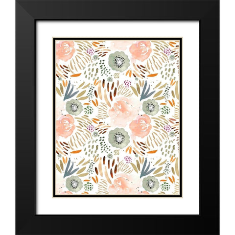 Floral Peach Orange Black Modern Wood Framed Art Print with Double Matting by Straatsma, Leah