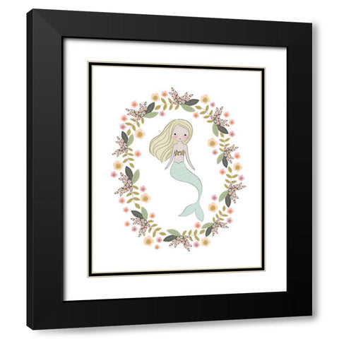 Mermaid And Florals Black Modern Wood Framed Art Print with Double Matting by Straatsma, Leah