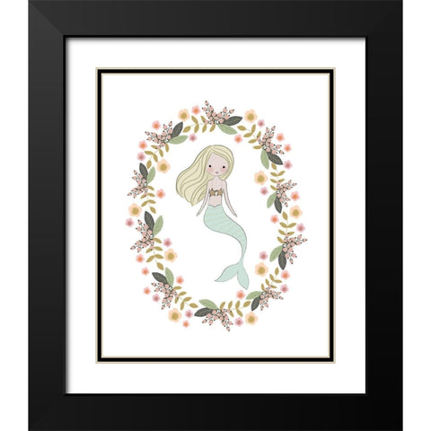 Mermaid And Florals Black Modern Wood Framed Art Print with Double Matting by Straatsma, Leah
